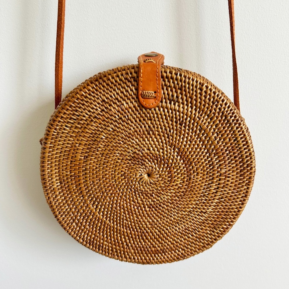 Round Rattan Crossbody Bag, woven shoulder bag Boho style